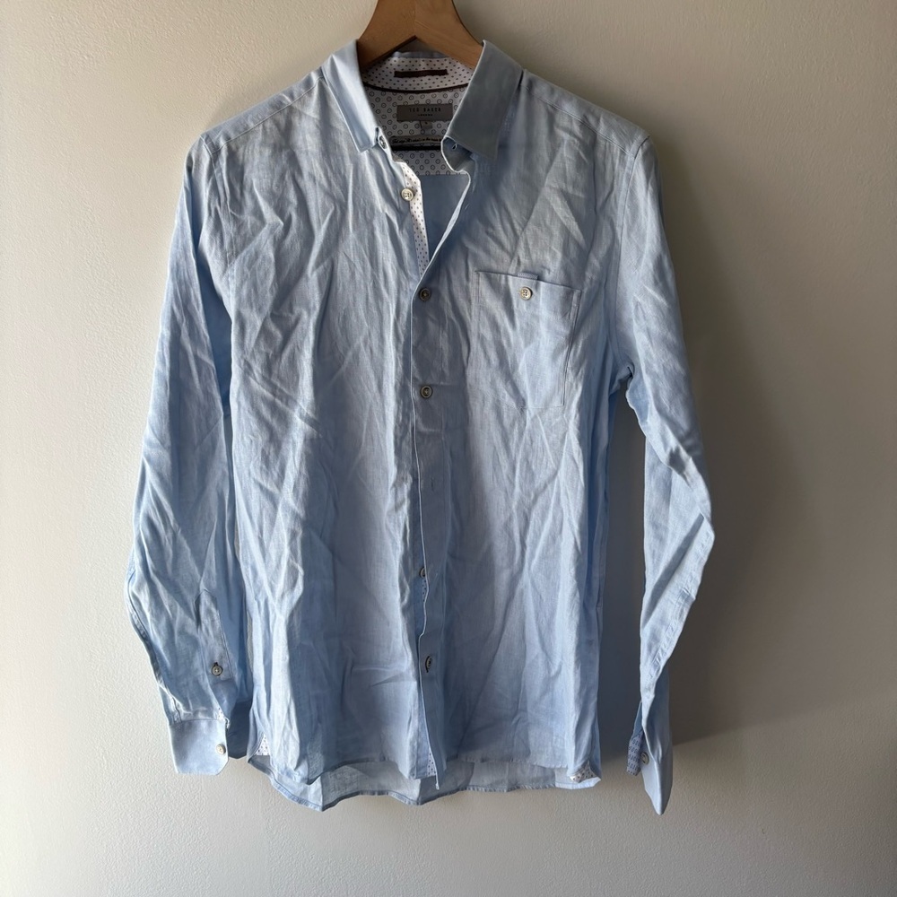Ted Baker Blue Casual Shirts Ted Light Linen‎ Blend Button Down shirt Size 3